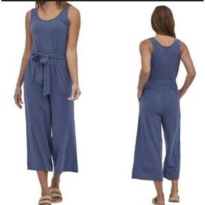 Patagonia Women's Kamala Jumpsuit Sz XL Blue Belted Hiking Wide Leg Casual